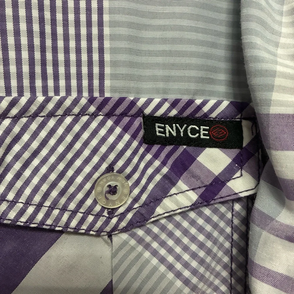 VTG Y2K Enyce Plaid Button‎ Up Short Sleeve Shirt Purple Gray Size L